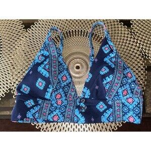 aerie Blue Geometric Print Bikini Top